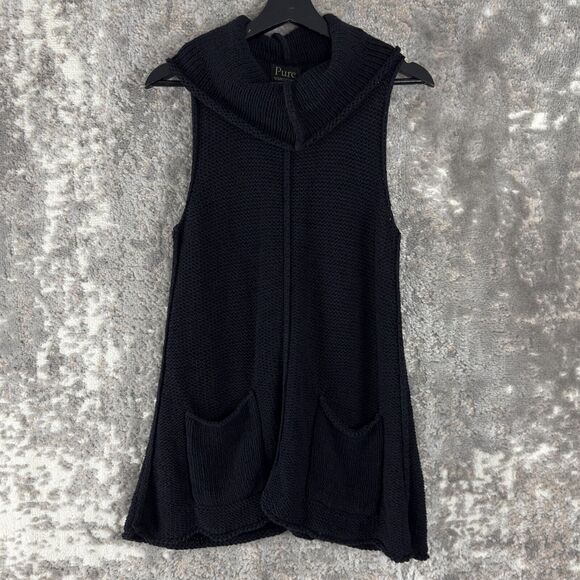 Pure Handknit Sz M/L Lagenlook Sleeveless Cowl Neck Tunic Sweater Big Pockets - Picture 1 of 8